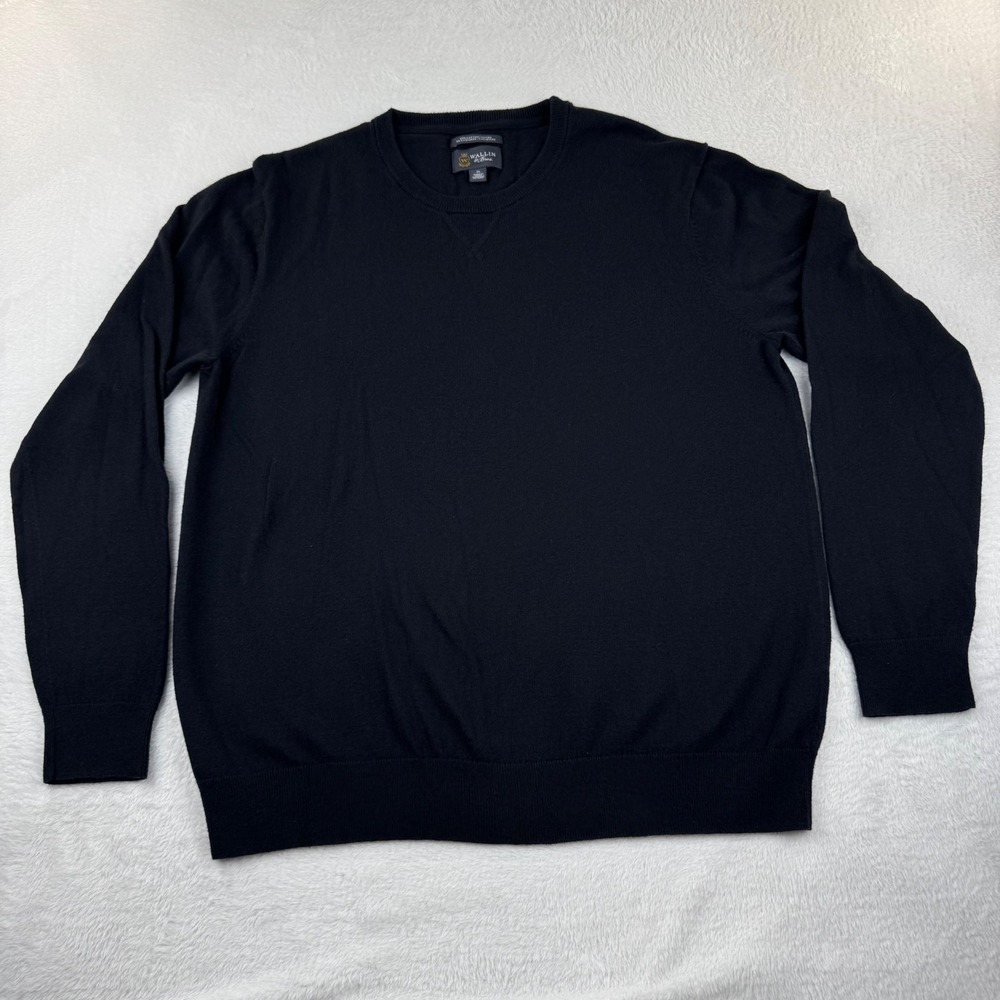 Wallin‎ & Bros Sweater Mens XL Black Cotton Cashmere Crewneck Long Sleeve